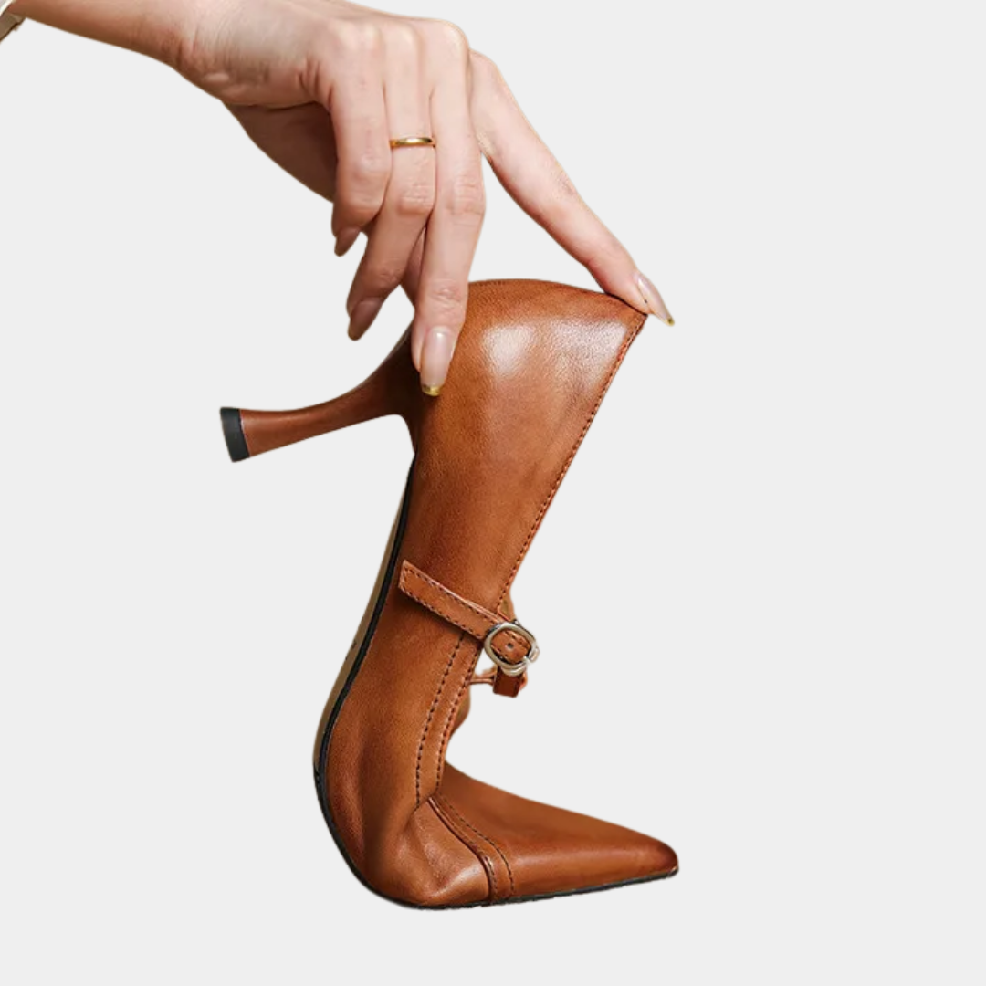 Murphy Mode | Women’s T-Buckle Strap Leather Pumps