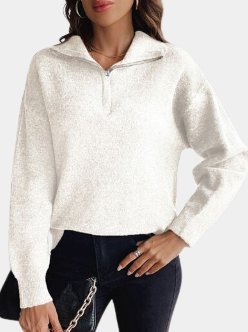 Murphy Mode | Women’s Lapel Long-Sleeved Sweater with Half Zipper