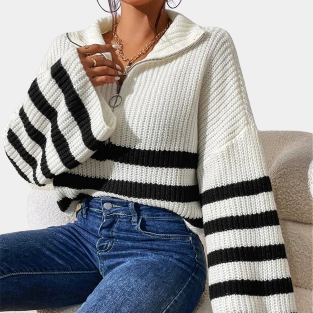 Murphy Mode | Women’s Stripe Stand Collar Knitted Sweater