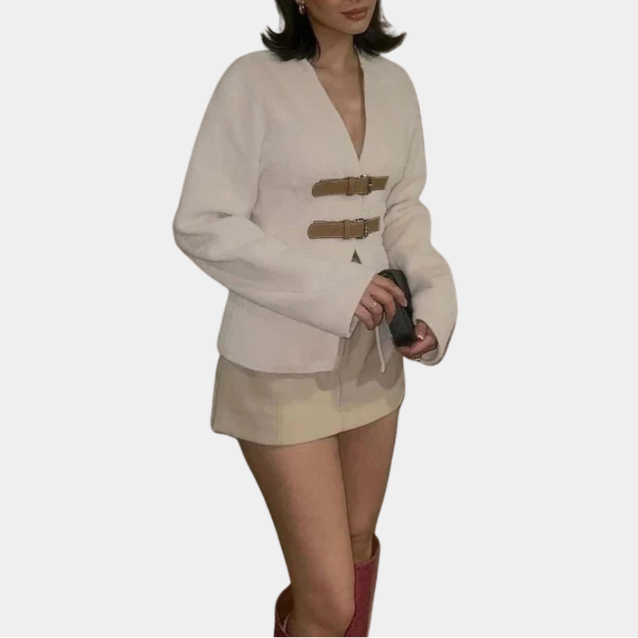 Murphy Mode | Women’s Buckle Front Faux Fur Jacket