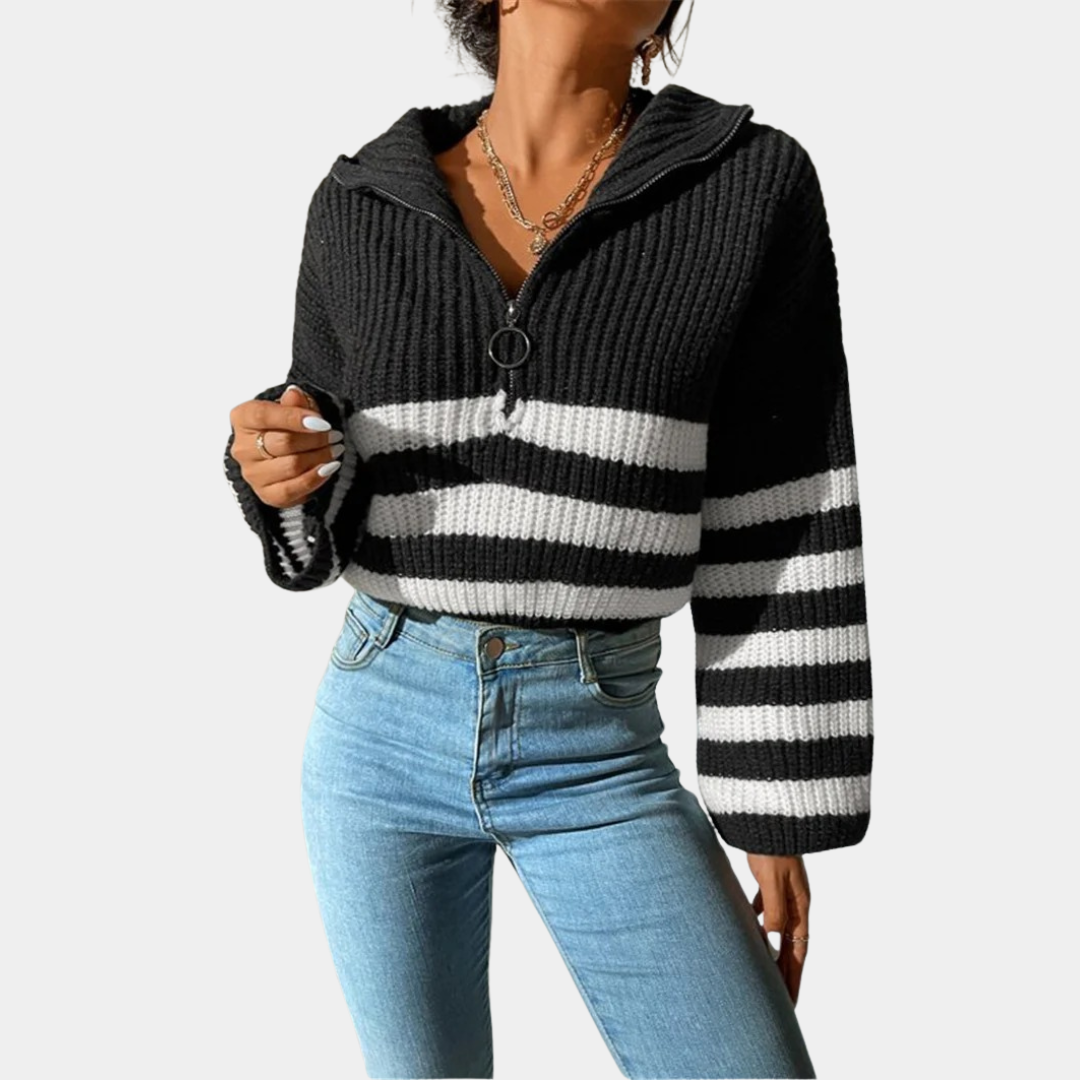 Murphy Mode | Women’s Stripe Stand Collar Knitted Sweater
