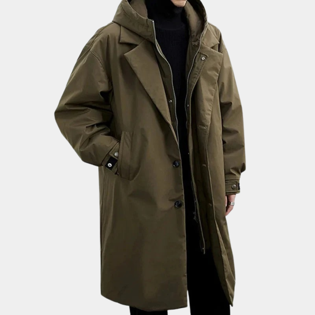 Murphy Mode | Men’s Mid-Length Hooded Trench Coat
