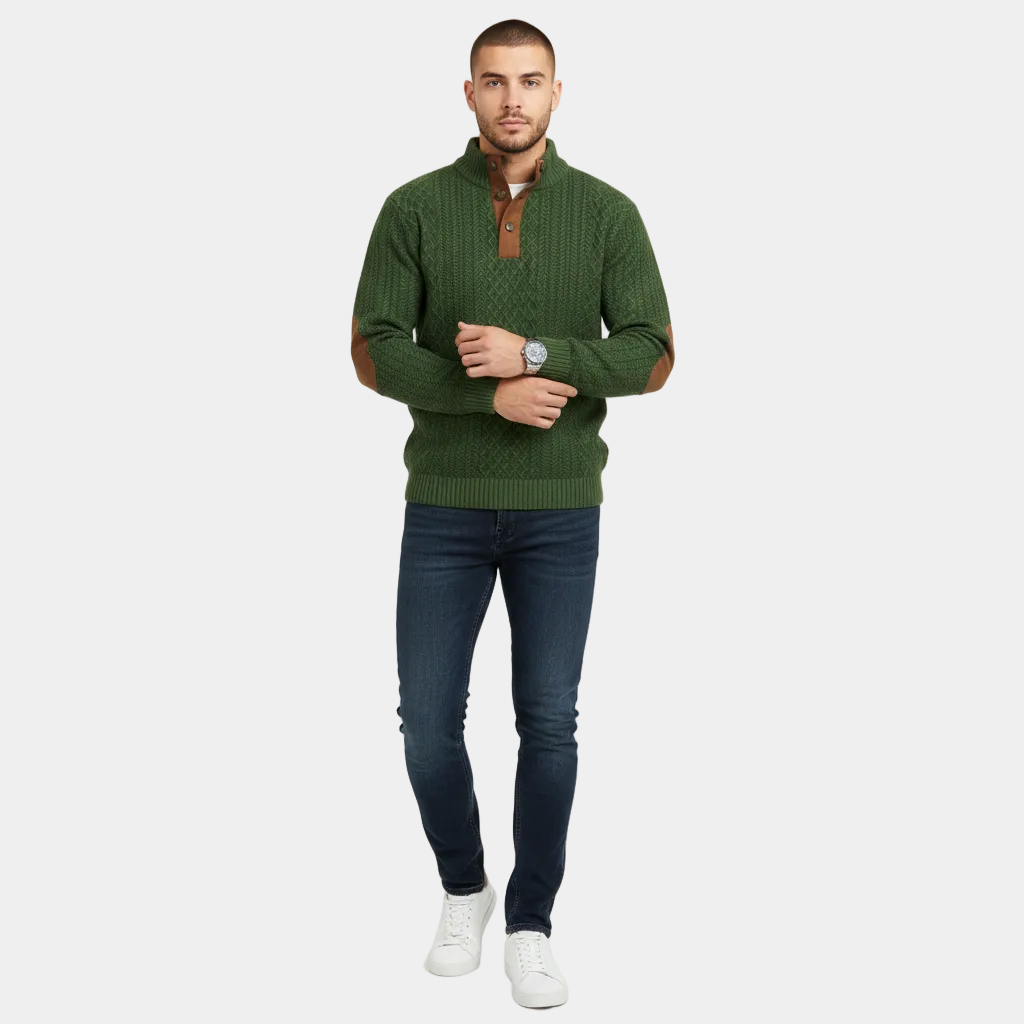 Men’s Stand Collar Jacquard Sweater
