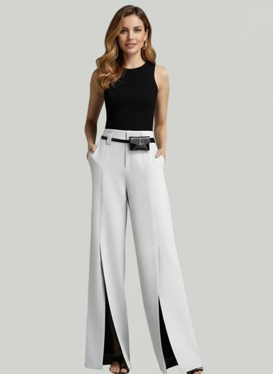 Murphy Mode | Fashion Casual Slit Solid Color Wide-Leg Suit Pants