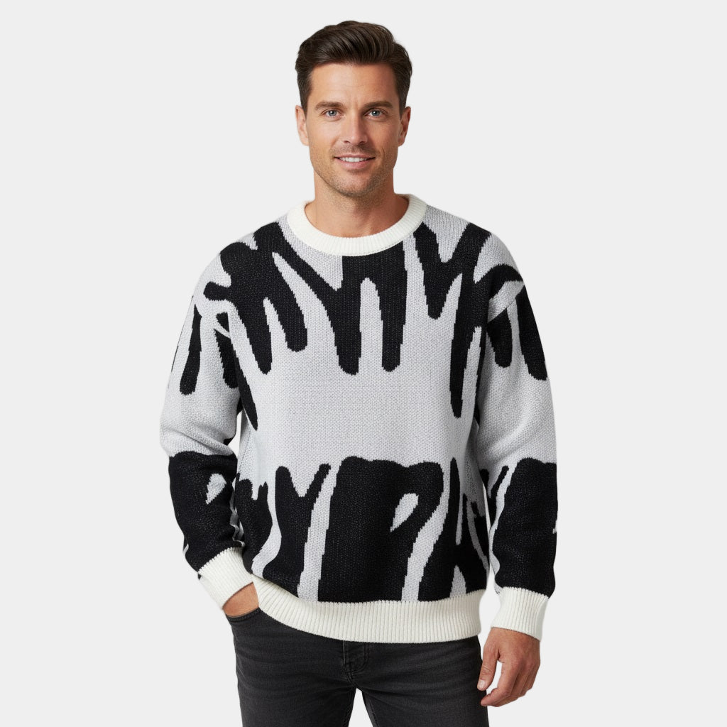 MurphyMode| Statement Sweater Men Zebra Print Crew Neck Oversized