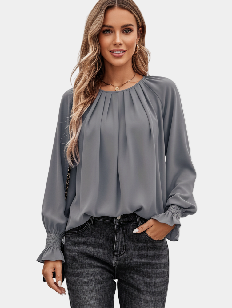 Murphy Mode | Women's Crew Neck Pleated Cotton Blend Top