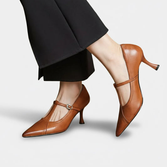 Murphy Mode | Women’s T-Buckle Strap Leather Pumps