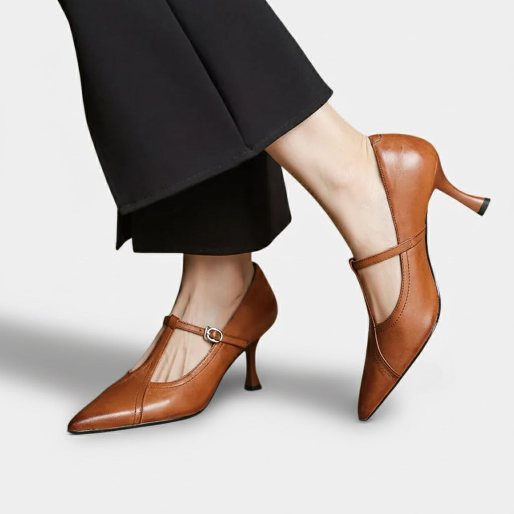 Murphy Mode | Women’s T-Buckle Strap Leather Pumps
