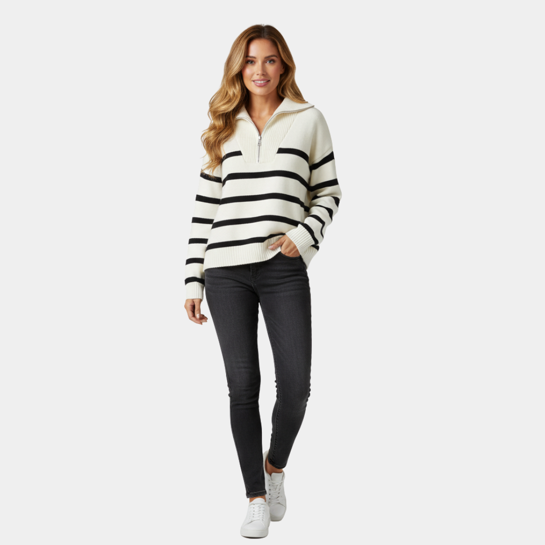 Murphy Mode | Women’s Zipper Striped Sweater