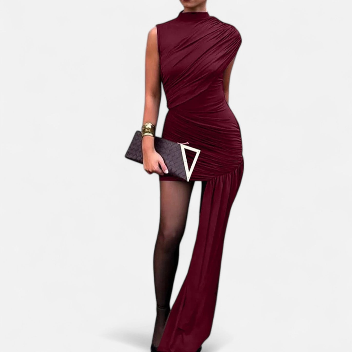 Murphy Mode | Women's Draped Mini Dress Turtleneck Sleeveless